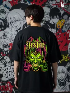 Oversized "Jester" Skull Graphic T-Shirt Sources